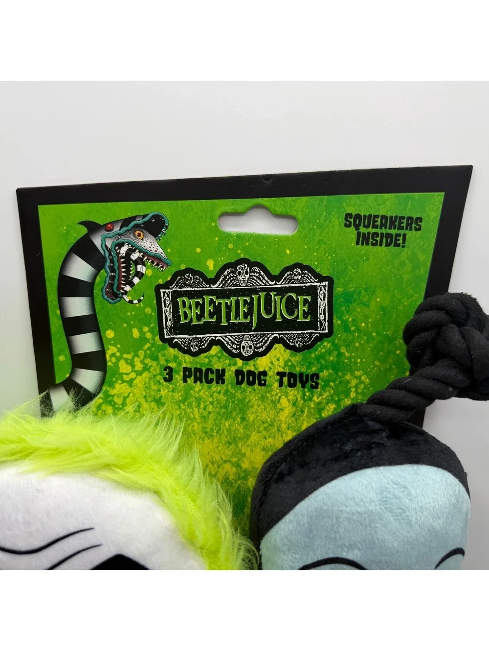 Beetlejuice Lydia Deetz Shrunken Head Guy 3 Pack Plush Squeaky Dog Toy Halloween